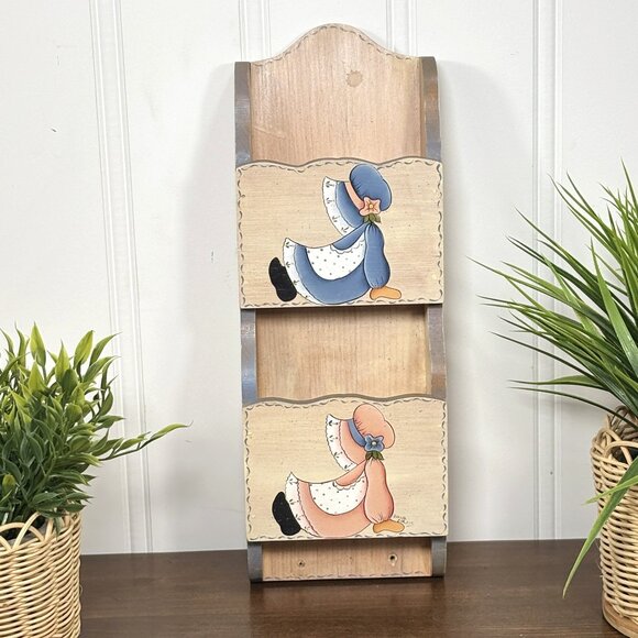 Vintage Letter Holder Wooden Hand Painted Wall Mounted Mail Holder - Picture 1 of 15
